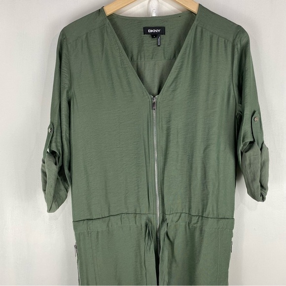 DKNY Utility Cargo Tie Front Waist One Piece Zip Up Jumpsuit Army Green Size 4 - Picture 2 of 9